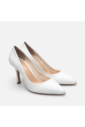 کفش پاشنه بلند کلاسیک سفید زنانه چرم طبیعی پاشنه نازک پاشنه متوسط ( 5 - 9 cm ) کد 812626748