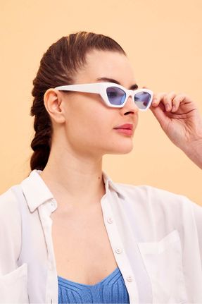 عینک آفتابی آبی زنانه 50 UV400 استخوان مات گربه ای کد 812869944