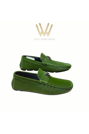کفش لوفر سبز مردانه چرم طبیعی پاشنه کوتاه ( 4 - 1 cm ) کد 790604149