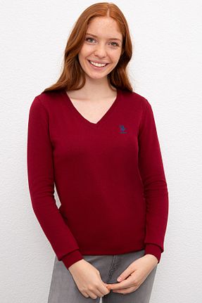 پلیور زرشکی زنانه ساده U.S. Polo Assn. - کد 48069935