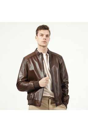 کاپشن قهوه ای مردانه چرم خالص Dericlub - کد 48967022