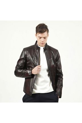 کاپشن قهوه ای مردانه چرم خالص Dericlub - کد 49014302
