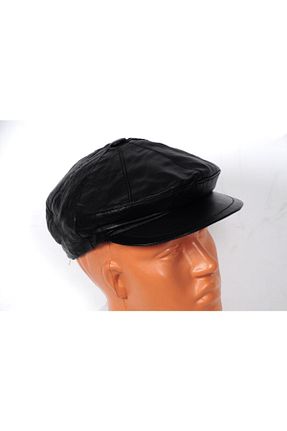 کلاه مشکی مردانه چرم خالص Veskemann - کد 49596428