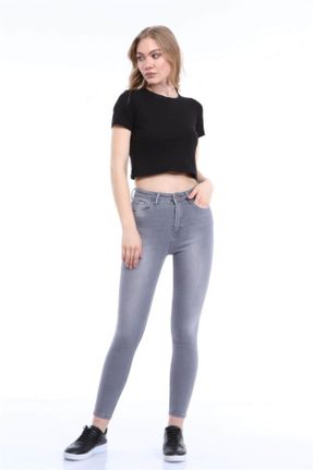 شلوار جین طوسی زنانه سوپر فاق بلند کد 110758334