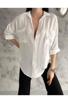 پیراهن سفید زنانه یقه پیراهنی اورسایز کد 812946162
