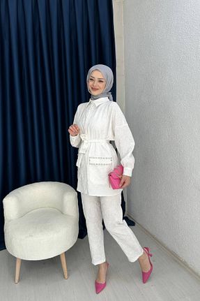 ست بالاتنه و پائین تنه سفید زنانه بافتنی lurex moda - کد 813017527