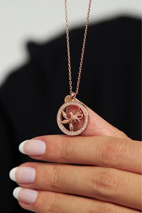 گردنبند نقره صورتی زنانه 925 عیار Roza Silver - کد 813049520