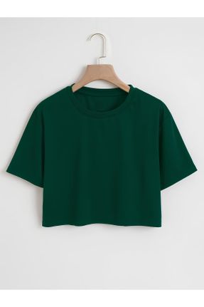 تی شرت سبز زنانه اورسایز یقه گرد تکی جوان کد 813044378