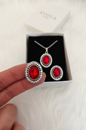 ست جواهر قرمز زنانه روکش نقره 3