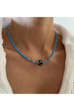 گردنبند جواهر آبی زنانه روکش طلا کد 813186186