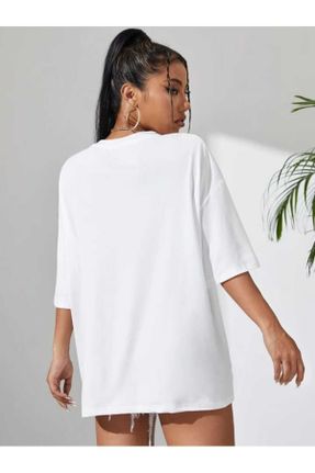 تی شرت سفید زنانه اورسایز یقه گرد پارچه ای تکی کد 813243684