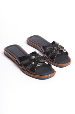 دمپائی مشکی زنانه چرم خالص Rome Slippers - کد 813254876