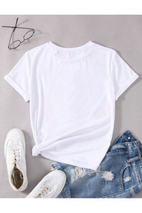 تی شرت سفید زنانه پنبه - پلی استر یقه خدمه اورسایز تکی کد 813322205