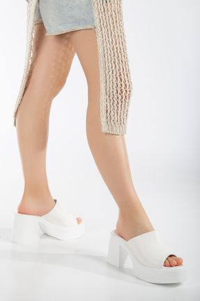 دمپائی سفید زنانه چرم مصنوعی پاشنه پلت فرم پاشنه متوسط ( 5 - 9 cm ) کد 813333772