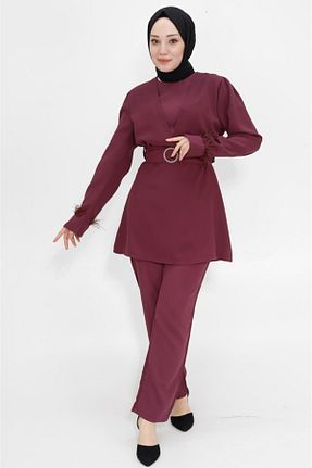 ست بالاتنه و پائین تنه حجاب بنفش زنانه اسلیم فیت BYCOOLEST BUTİK - کد 813019199