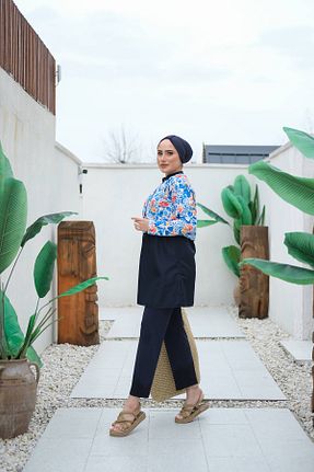 مایو حجاب سرمه ای زنانه چاپی lurex moda - کد 813070919