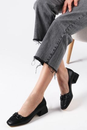 کفش پاشنه بلند کلاسیک مشکی زنانه چرم مصنوعی پاشنه ضخیم پاشنه کوتاه ( 4 - 1 cm ) کد 649419977
