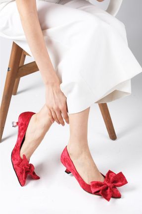 کفش پاشنه بلند کلاسیک قرمز زنانه مخملی پاشنه نازک پاشنه کوتاه ( 4 - 1 cm ) کد 458241166