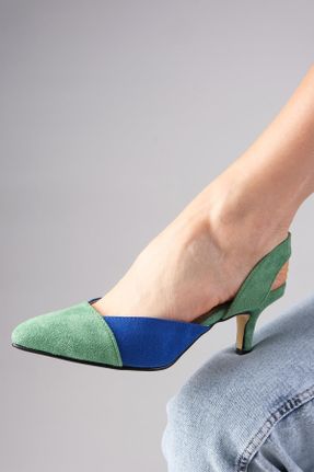 کفش پاشنه بلند کلاسیک سبز زنانه جیر پاشنه نازک پاشنه متوسط ( 5 - 9 cm ) کد 98795152