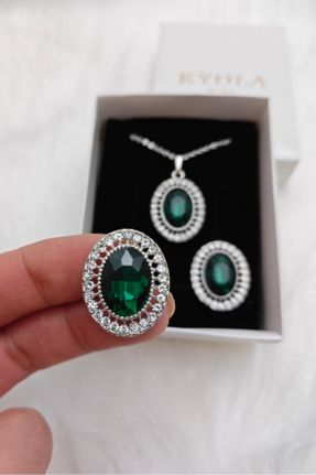ست جواهر سبز زنانه روکش نقره 3