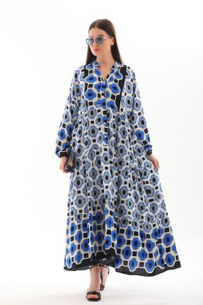 لباس آبی زنانه بافتنی ویسکون اورسایز آستین-بلند کد 812271366