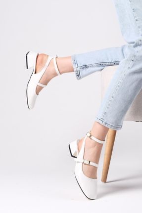 کفش پاشنه بلند کلاسیک سفید زنانه چرم لاکی پاشنه ضخیم پاشنه کوتاه ( 4 - 1 cm ) کد 711536743
