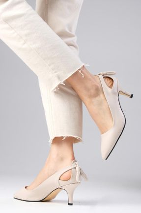 کفش پاشنه بلند کلاسیک بژ زنانه چرم مصنوعی پاشنه نازک پاشنه متوسط ( 5 - 9 cm ) کد 31706686