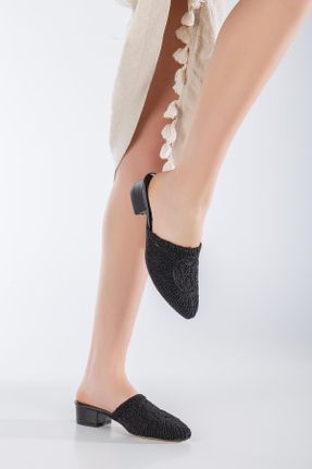 دمپائی مشکی زنانه چرم مصنوعی پاشنه ضخیم پاشنه کوتاه ( 4 - 1 cm ) کد 108420960