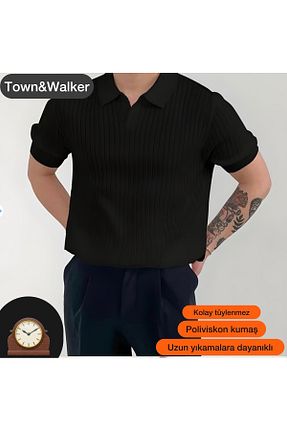 پولوشرت مشکی مردانه پلی ویسکون town walker - کد 812617852