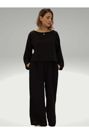 ست بالاتنه و پائین تنه مشکی زنانه بافتنی ikontarz - کد 813353977