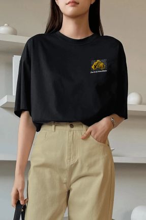 تی شرت مشکی زنانه رگولار یقه گرد پنبه - پلی استر تکی بیسیک کد 813367050