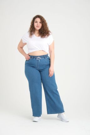 شلوار آبی زنانه جین فاق بلند کد 813493259