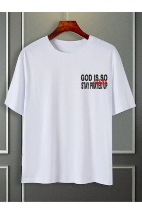 تی شرت سفید مردانه اورسایز پنبه (نخی) یقه گرد تکی کد 813591419