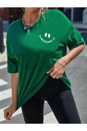 تی شرت سبز زنانه اورسایز یقه گرد کد 813712543