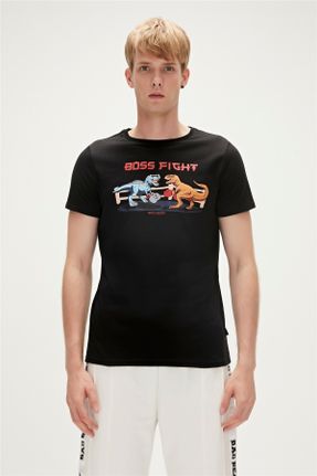 تی شرت مشکی مردانه رگولار یقه گرد تکی کد 635210103