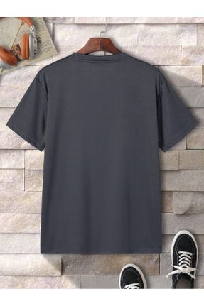 تی شرت طوسی مردانه اورسایز یقه گرد پنبه (نخی) تکی طراحی کد 813915135