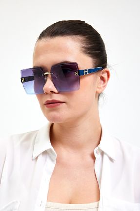 عینک آفتابی آبی زنانه 53 UV400 سایه روشن مستطیل کد 813965511