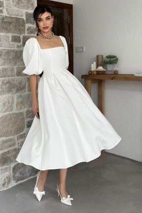 لباس سفید زنانه بافتنی پنبه - پلی استر رگولار بند دار کد 814094322