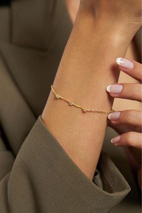 دستبند نقره طلائی زنانه 925 عیار Roza Silver - کد 813768003