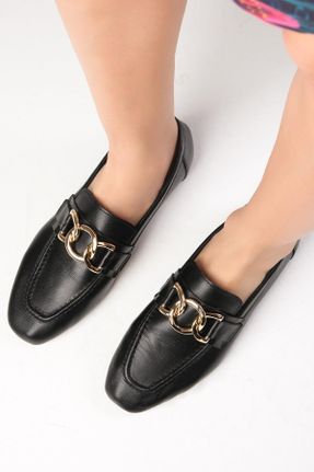 کفش لوفر مشکی زنانه چرم طبیعی پاشنه کوتاه ( 4 - 1 cm ) کد 813439952