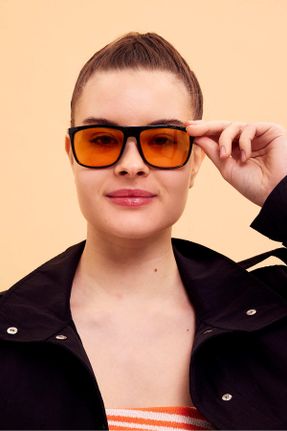 عینک آفتابی نارنجی زنانه 50 UV400 استخوان مات مستطیل کد 813481114