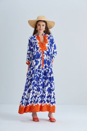 لباس آبی زنانه اورسایز بافتنی مخلوط ویسکون کد 813529580