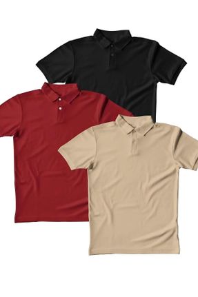 تی شرت مشکی مردانه یقه پولو اورسایز پنبه (نخی) تکی بیسیک کد 679765063