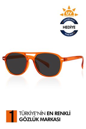 عینک آفتابی نارنجی زنانه 52 UV400 سایه روشن هندسی کد 813632459