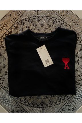 تی شرت مشکی زنانه یقه گرد پنبه (نخی) رگولار طراحی کد 813655741