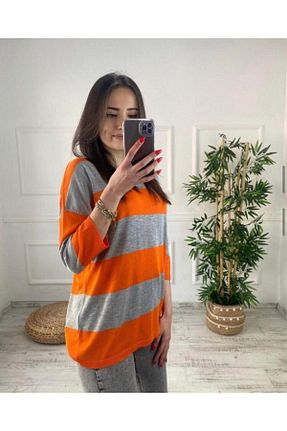 پلیور نارنجی زنانه ساده EMZAGİYİM - کد 813676153