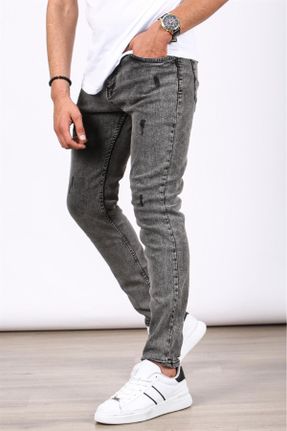 شلوار جین طوسی مردانه پاچه تنگ ساده بلند کد 744050723