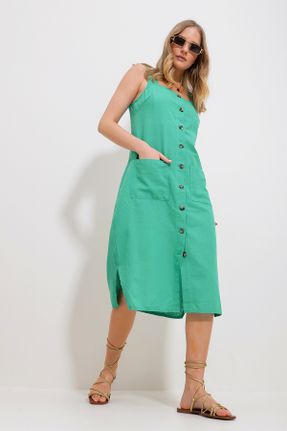 لباس سبز زنانه بافتنی رگولار آستین-بلند کد 813651095