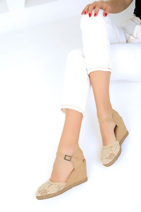 کفش پاشنه بلند پر بژ زنانه پاشنه متوسط ( 5 - 9 cm ) چرم مصنوعی پاشنه پر کد 810510214