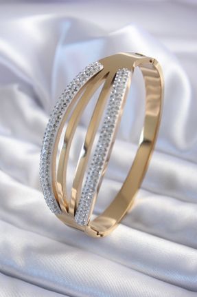 دستبند جواهر طلائی زنانه فولاد ( استیل ) کد 782436761